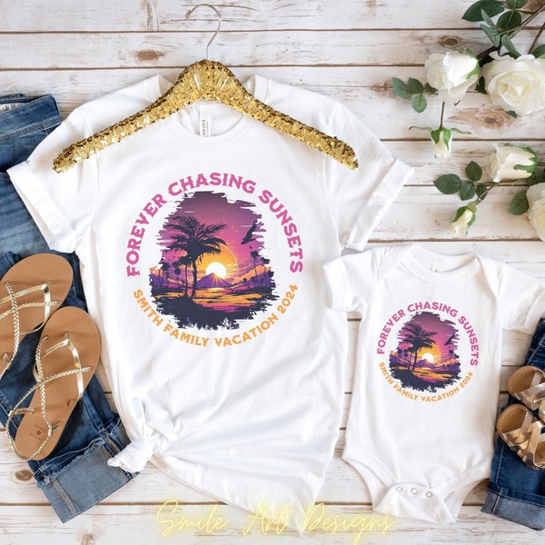 Custom Family Vacation 2024 T-shirt Forever Chasing Sunsets Personalized Family Matching Shirt Family Beach Trip Tee Group Vacation T-shirts