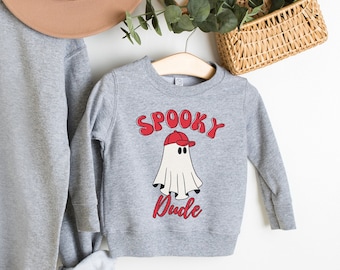 Maglietta di Halloween per bambini, motivo "Spooky Dude", simpatiche magliette fantasma per bambini, top di Halloween per ragazzi, regalo per i nipoti.