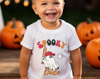 Maglietta da baseball per Halloween a forma di tizio spettrale per bambini, simpatica maglietta da baseball con fantasma per bambini, top di Halloween per ragazzi, regalo per i nipotini.