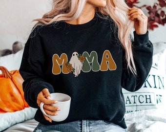 Spooky Ghost Mama Crewneck Halloween Sweatshirt Cute Halloween Shirt for Mom Retro Spooky Mama Sweater Gift For Mom.