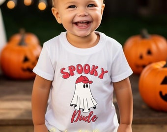 Maglietta di Halloween Spooky Dude per bambini piccoli. Graziosa maglietta fantasma per ragazzi. Maglietta a maniche lunghe. Magliette spettrali per bambini piccoli, regalo per i nipotini.