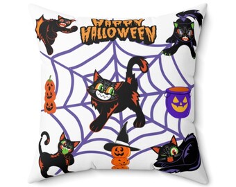 Halloween Cat Throw Pillows And Pillow Cases Spooky Halloween Pillows Halloween Cat Home Decor Square Pillows Gift For Halloween Cat Lovers