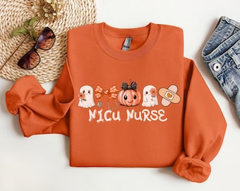 Halloween NICU Nurse Sweater Neonatal ICU Crewneck Sweatshirt Gift For Nurse Appreciation Gift Night Shift NICU Nurse Shirt Cute Ghost Fall