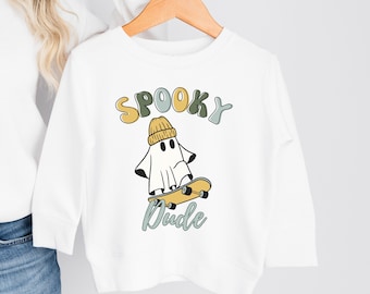 Maglietta di Halloween per bambini piccoli, modello "Spooky Dude". Graziosa maglietta fantasma per ragazzi. Maglietta di Halloween per bambini piccoli, regalo per i nipotini.