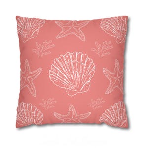 Seashell Pillow Case Coastal Home Decor Beach House Throw Pillow Cover Nautical Bedroom Accent Ocean Theme Throw Cushion Pastel Gift Ideas.