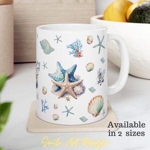 Seashells Ceramic Mug Ocean Lover Gift Beach House Decor Summer Vibes Coffee Cup Nautical Kitchenware Perfect Birthday Gift for Her.