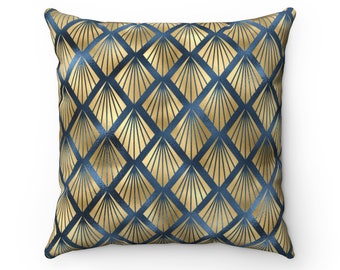 Blue And Gold Decorative Pillows, Throw Decorative Pillows For Home Decor, Navy Decorative Pillows For Living Room