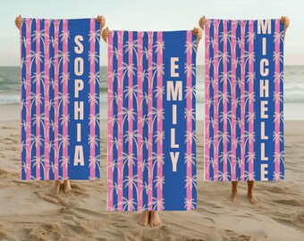 Personalized Striped Beach Towel Custom Towel with Name Gift for Family Vacation Custom Beach Towels for Swimming Team Gift for Bridesmaids