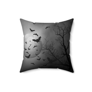 Halloween Scene Bat Throw Pillows And Pillow Covers Spooky Halloween Pillows, Halloween Scen Home Decor Square Pillows. image 3