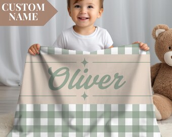 Toddler Name Blanket Custom Newborn Blanket Checkered Baby Bedding Personalized Gift for Baby Nephew Nursery Decor Keepsake Blanket for Kids