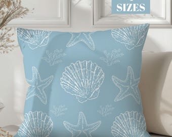 Seashell Pillow Case Coastal Home Decor Beach House Throw Pillow Cover Nautical Bedroom Accent Ocean Theme Throw Cushion Pastel Gift Ideas.