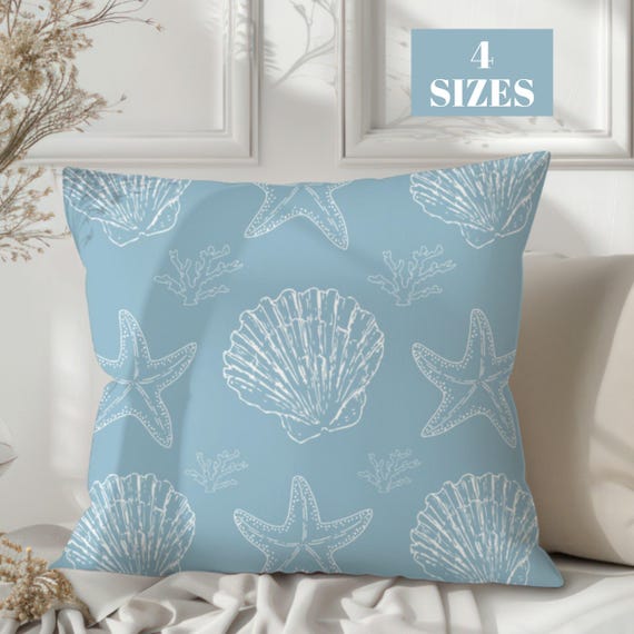 Seashell Pillow Case Coastal Home Decor Beach House Throw Pillow Cover Nautical Bedroom Accent Ocean Theme Throw Cushion Pastel Gift Ideas.