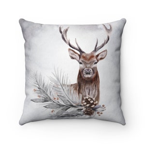 Winter Deer Throw Pillows Neutral Colors Decorative Pillows For Winter Home Decor Living Room Pillows with Deer Gift for Hunter, Cabin Decor