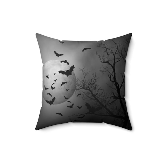 Halloween Scene Bat Throw Pillows And Pillow Covers Spooky Halloween Pillows, Halloween Scen Home Decor Square Pillows.