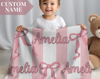 Custom Baby Blanket Personalized Pink Coquette Baby Girl Blanket Newborn Pink Bedding Baby Shower Gift Custom Nursery Decor Toddler
