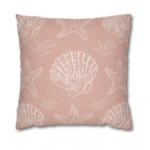 Seashell Pillow Case Coastal Home Decor Beach House Throw Pillow Cover Nautical Bedroom Accent Ocean Theme Throw Cushion Pastel Gift Ideas.