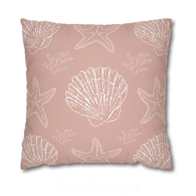 Seashell Pillow Case Coastal Home Decor Beach House Throw Pillow Cover Nautical Bedroom Accent Ocean Theme Throw Cushion Pastel Gift Ideas.