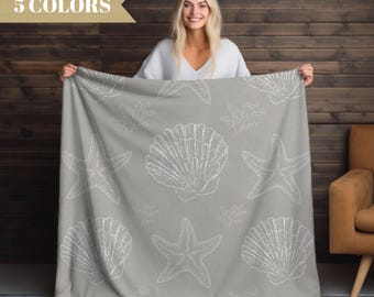 Seashell Blanket Coastal Home Decor Beach House Throw Blanket Nautical Bedroom Accent Ocean Theme Sofa Blanket Gift for Her