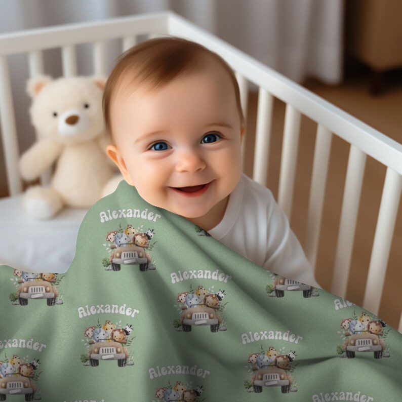 Kids Name Blanket for Baby With Name Zoo Animals Name Blanket for Girl Boy Cute Baby Bedding