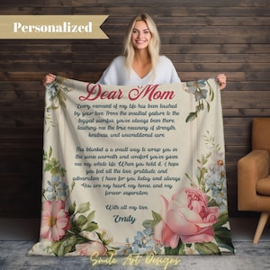Carta a mi mamá Manta personalizada Regalo único para mamá Manta floral Regalo de recuerdo de los niños para el Día de la Madre Idea de regalo de cumpleaños Navidad.