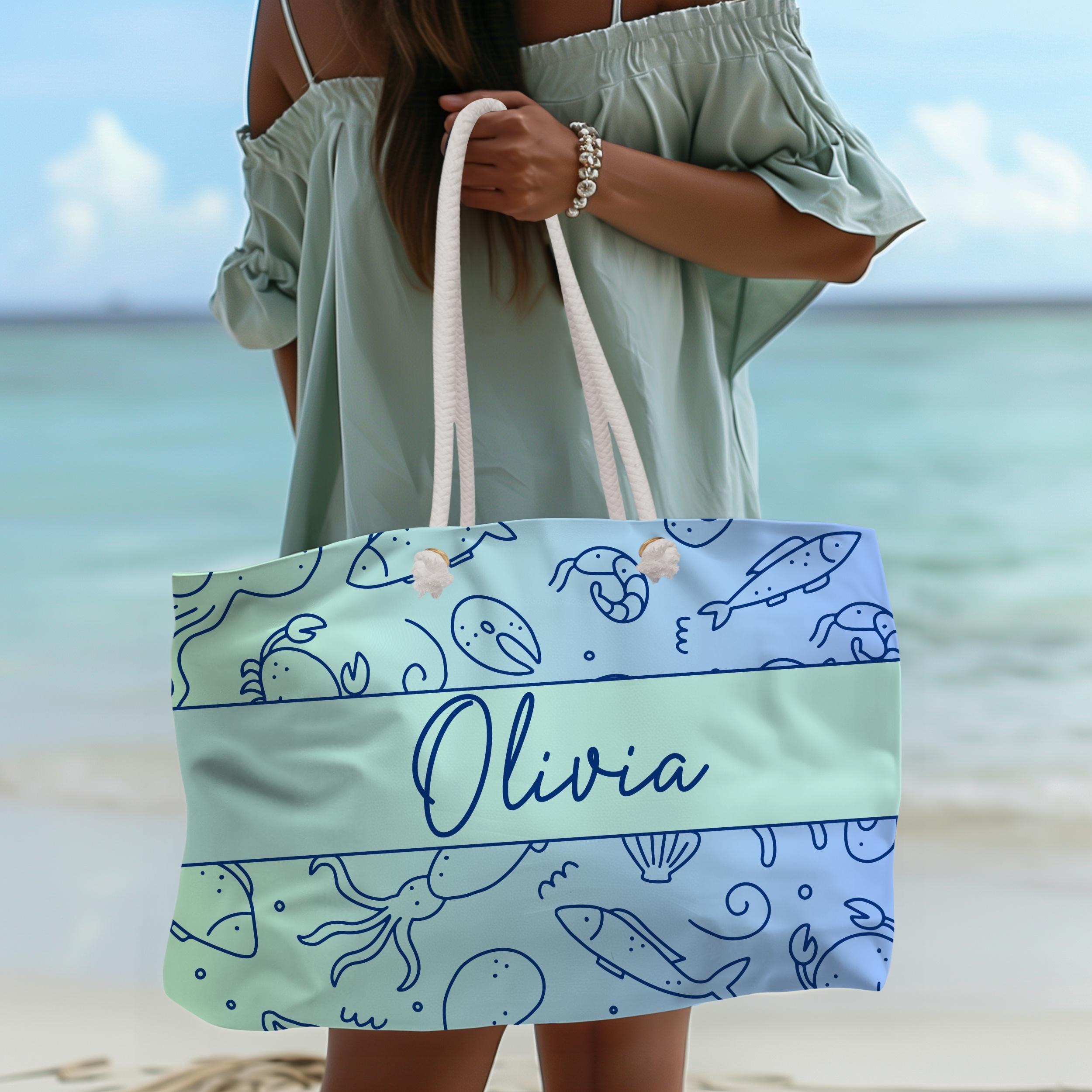 Custom Beach Bag Ocean Inspired Personalized Tote for Weekend Getaways Weekender Bag with Name Summer Vacation Bag Nautical Ocean Lover Gift