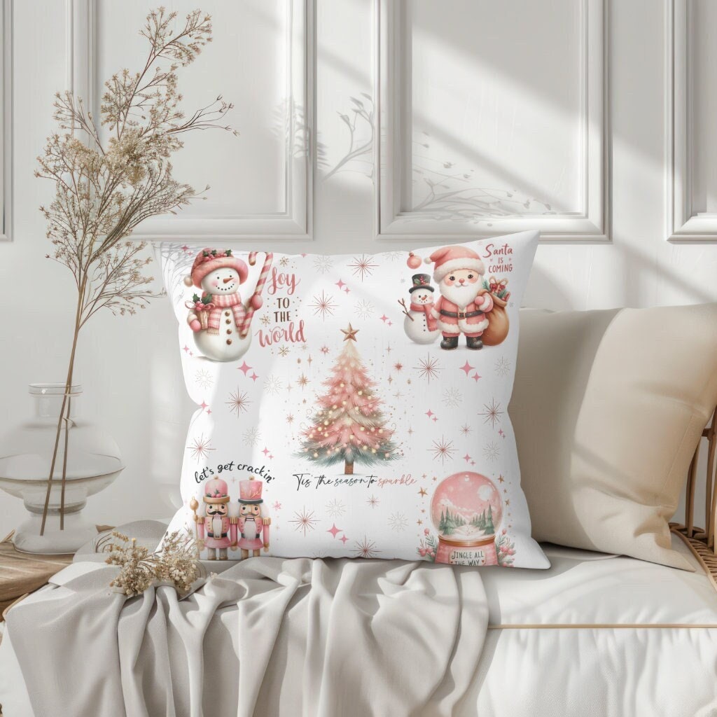 Pink Christmas Pillow for Living Room Pillow Covers Snowman Santa…