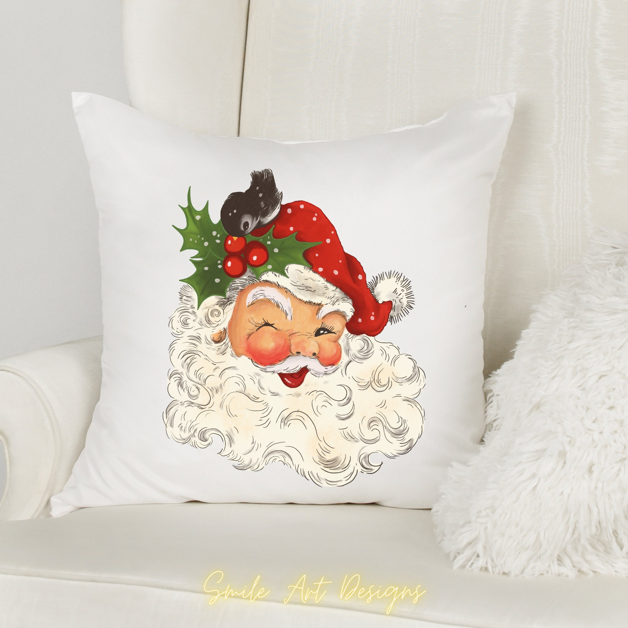 Vintage Santa Throw Pillows And Pillow Covers Christmas Decorative…