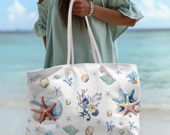 Coastal Seashell Weekender Bag for Beach Trips Ocean Inspired Tote for Weekend Getaways Summer Vacation Bag Nautical Ocean Lover Gift Friend