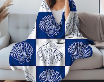 Seashell Blanket Coastal Home Decor Beach House Throw Blanket Nautical Bedroom Accent Ocean Theme Sofa Blanket Gift for Her Airbnb Decor