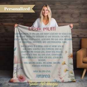 Carta a mi mamá Manta personalizada Regalo único para mamá Manta floral Regalo de recuerdo de los niños para el Día de la Madre Idea de regalo de cumpleaños Navidad.