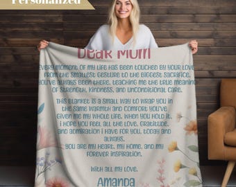 Letter to My Mom Blanket Personalized Unique Gift for Mom Floral Blanket Keepsake Gift from Kids for Mother's Day Birthday Gift Idea Xmas.
