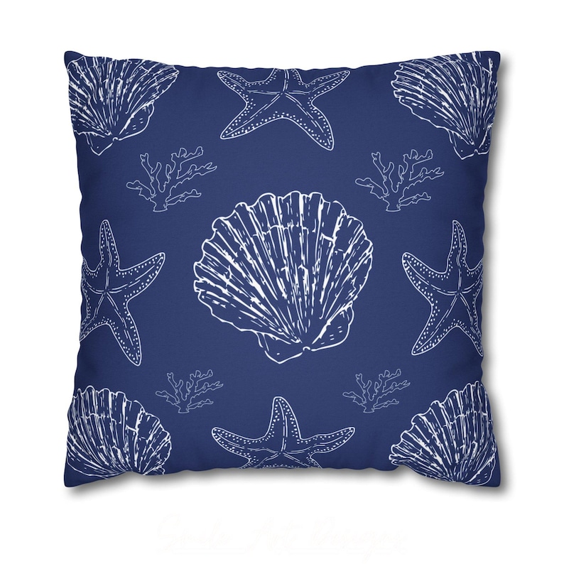 Seashell Pillow Case Coastal Home Decor Beach House Throw Pillow Cover Nautical Bedroom Accent Ocean Theme Throw Cushion Pastel Gift Ideas.