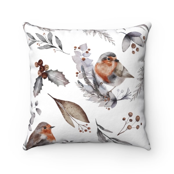 Winter Birds Neutral Colors Decorative Pillow Cases and Pillows For Winter Home Decor Living Room Pillows Bird Watcher Gift.