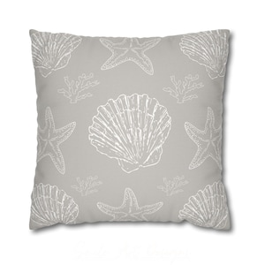 Seashell Pillow Case Coastal Home Decor Beach House Throw Pillow Cover Nautical Bedroom Accent Ocean Theme Throw Cushion Pastel Gift Ideas.