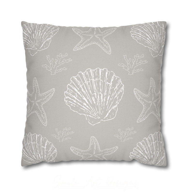 Seashell Pillow Case Coastal Home Decor Beach House Throw Pillow Cover Nautical Bedroom Accent Ocean Theme Throw Cushion Pastel Gift Ideas.