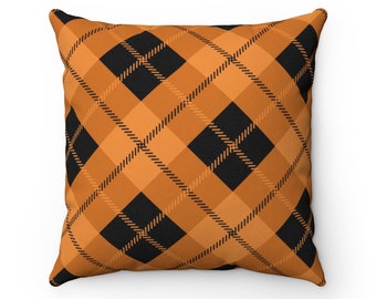 Plaid Throw Pillow Orange Black Gingham Decorative Pillow for Fall Home Décor Halloween Accent Pillow Bedroom Decor Gift For Home Present