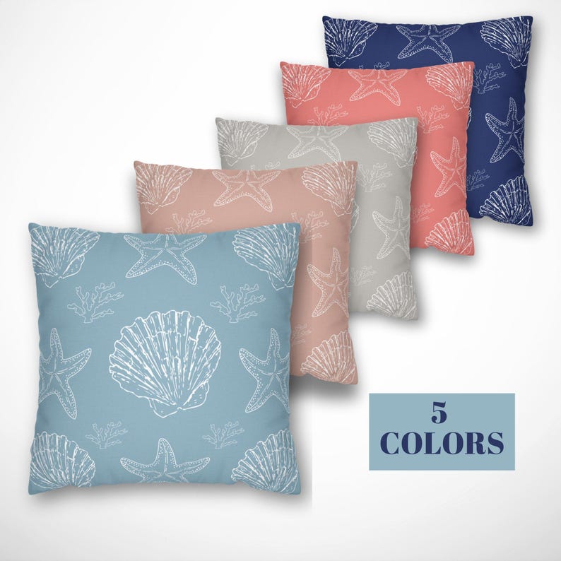 Seashell Pillow Case Coastal Home Decor Beach House Throw Pillow Cover Nautical Bedroom Accent Ocean Theme Throw Cushion Pastel Gift Ideas.