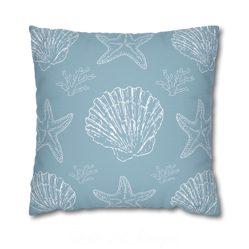 Seashell Pillow Case Coastal Home Decor Beach House Throw Pillow Cover Nautical Bedroom Accent Ocean Theme Throw Cushion Pastel Gift Ideas.