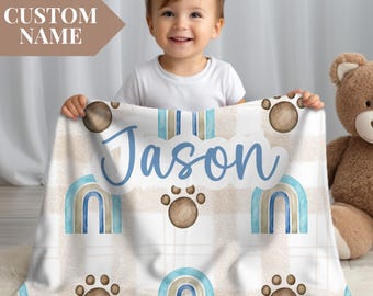 Toddler Name Blanket Custom Newborn Blanket Checkered Baby Bedding Personalized Gift for Baby Nephew Nursery Decor Keepsake Blanket for Boy