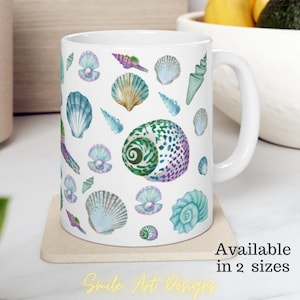Seashells Ceramic Mug Ocean Lover Gift Beach House Decor Summer Vibes Coffee Cup Nautical Kitchenware Perfect Birthday Gift for Her.