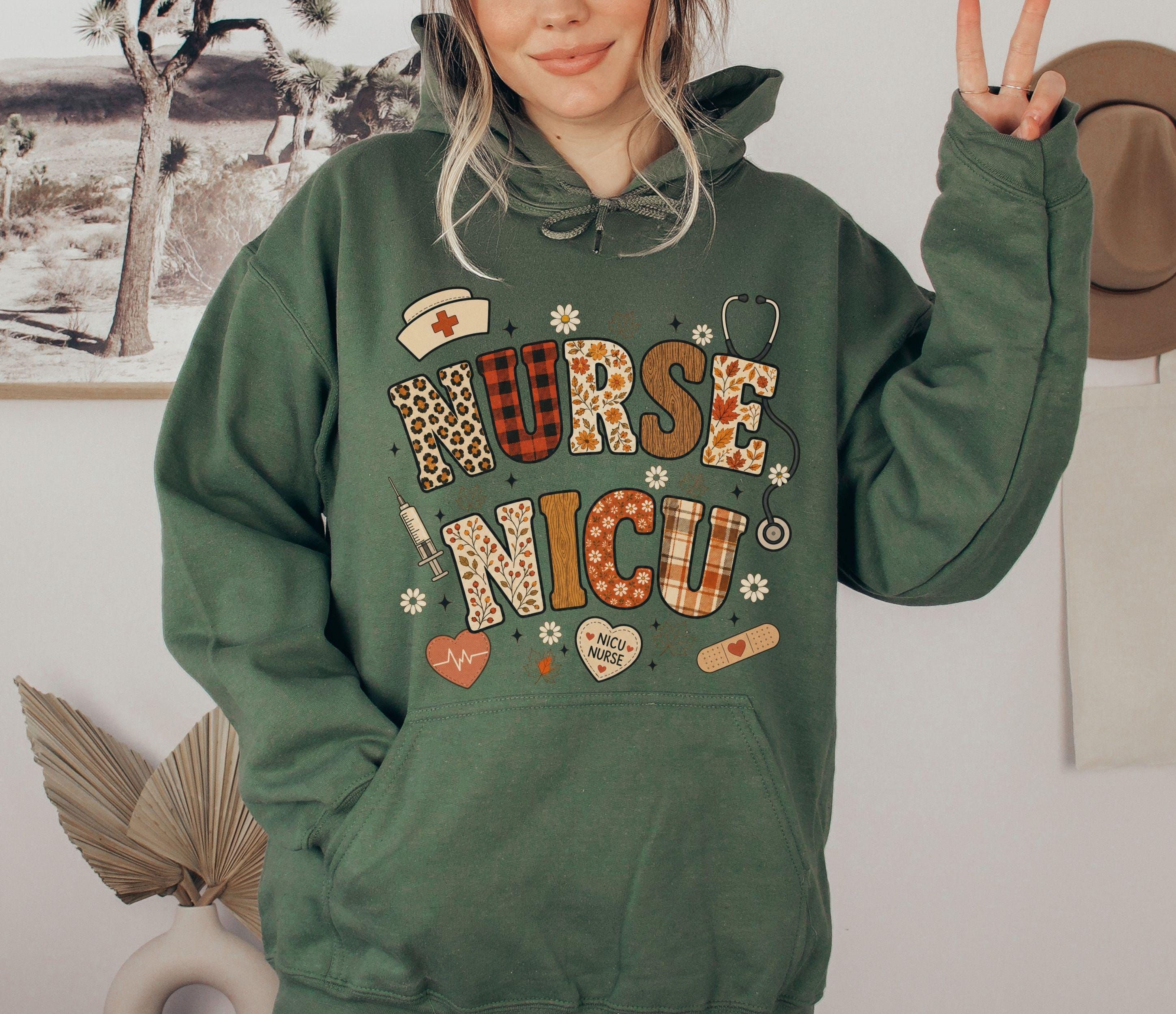NICU Nurse Hoodie Fall Neonatal ICU Nurse Shirt Matching Unit Tshirts RN Appreciation Sweatshirt Nurse Week Gift
