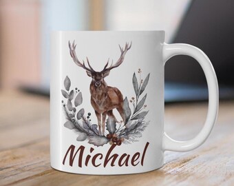 Taza de papá cazador, taza de café de ciervo personalizada, regalo personalizado para el Día del Padre para papá cazador, regalo para esposo de esposa, ideas de regalo para papá