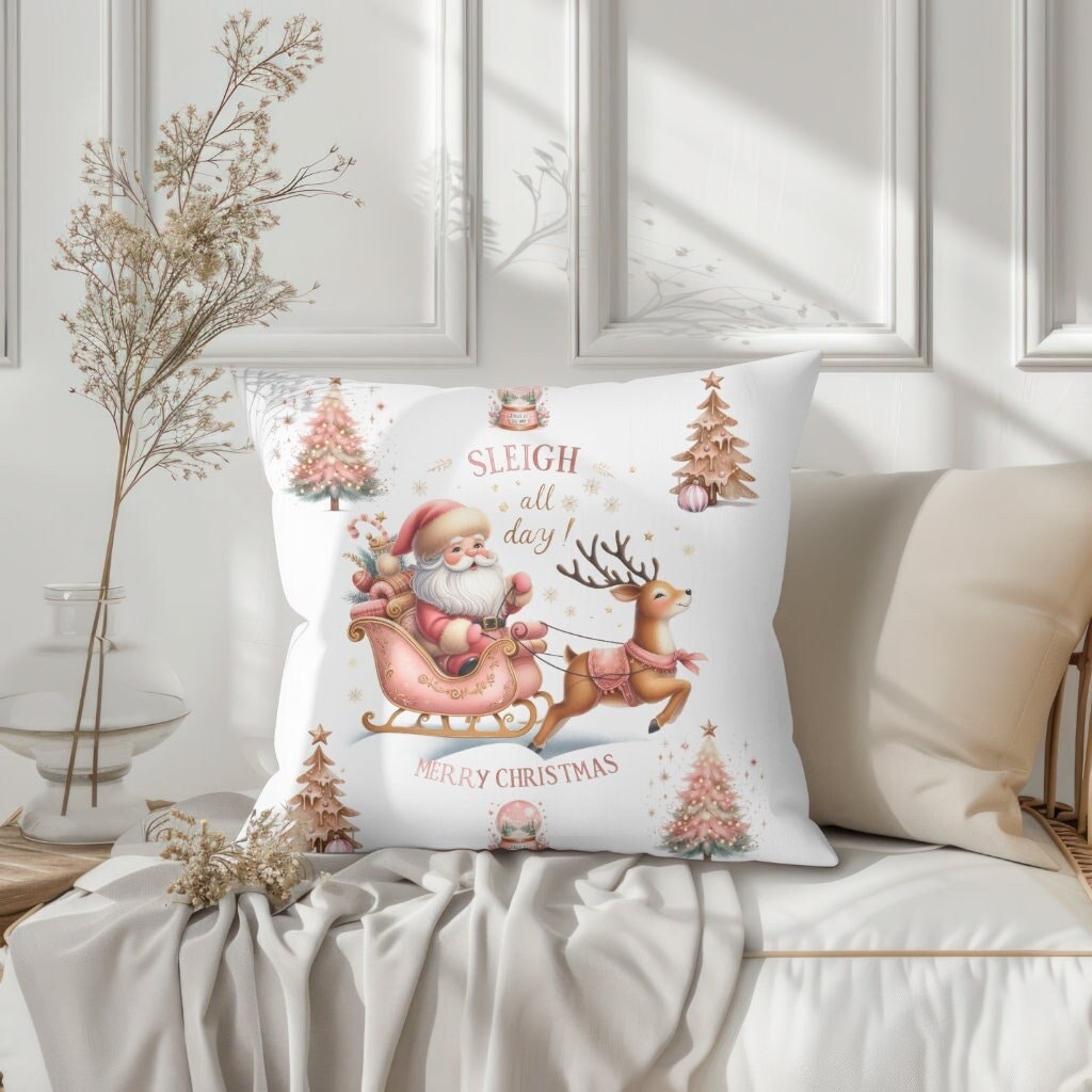 Pink Christmas Pillow for Living Room Pillow Covers Santa Reindeer…
