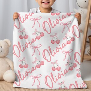 Manta de cuna con nombre personalizado, coqueta con lazo rosa, manta para niña recién nacida, ropa de cama rosa, regalo personalizado para baby shower, decoración personalizada para guardería de niños pequeños