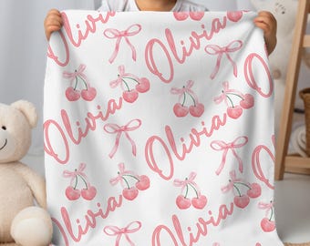 Custom Baby Blanket Personalized Crib Coquette Pink Bow Baby Girl Blanket Newborn Pink Bedding Baby Shower Gift Custom Nursery Decor