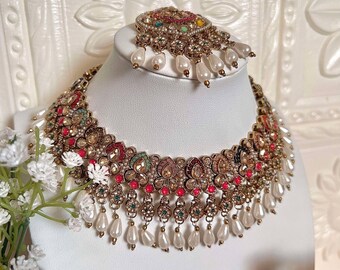 Indian necklace set/Indian  jewelry/ mehndi necklaces/dholki necklaces/Diwali jewelry/multicolor necklace set