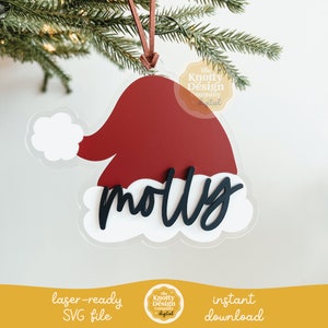 Arquivo SVG de etiqueta de meia de chapéu de Papai Noel, arquivo de laser de etiqueta de Natal, SVG de laser de enfeite de Natal, arquivo de laser de Natal, uso comercial gratuito