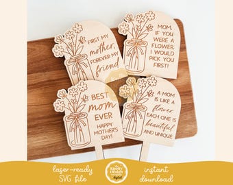Mother's Day Plant Stake Bundle Laser File, Plant Stake SVG, Mom Plant Stake SVG Bundle, Engraved Plant Stake SVG, Mother's Day Laser File