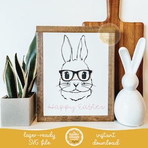 Frohe Ostern Zeichen SVG, Osterhase Zeichen SVG, Oster Zeichen SVG, Hase mit Brille Zeichen svg, Ostern gerahmt Zeichen Datei, kostenlose kommerzielle Nutzung