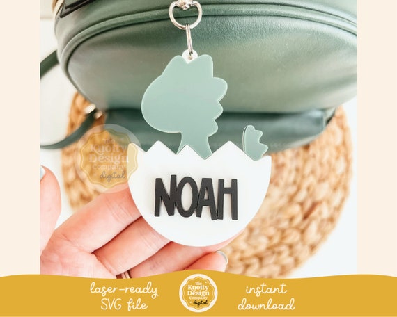 Dinosaur Backpack Tag Laser SVG File, Boys Backpack Tag SVG, Back To School SVG, Name Keychain svg, Kids Bag Tag Laser File, Commercial Use